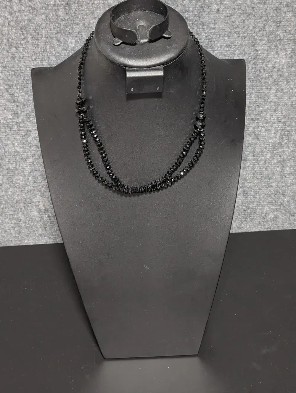 Blacked Faceted Glass Beads One Strand Into Two Necklace